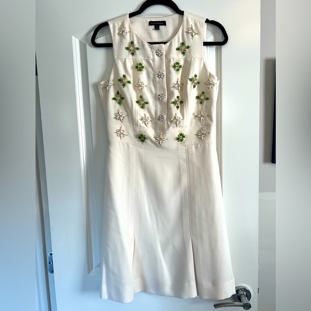 Banana Republic cream shift dress with beading